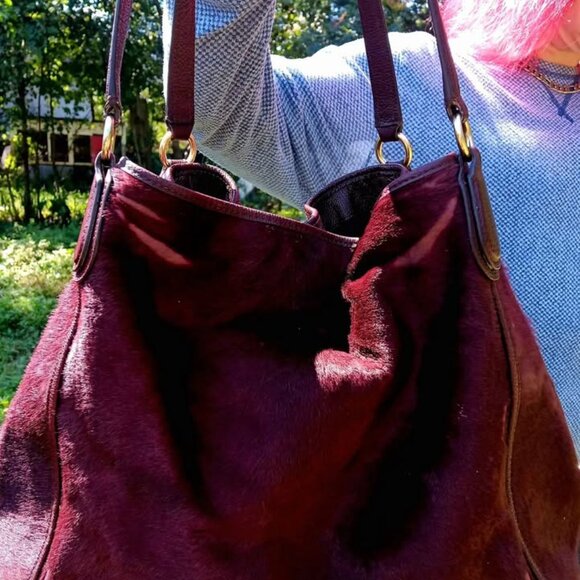 Coach Edie Haircalf Large Shoulder Bag In Oxblood/Gold - Picture 5 of 8